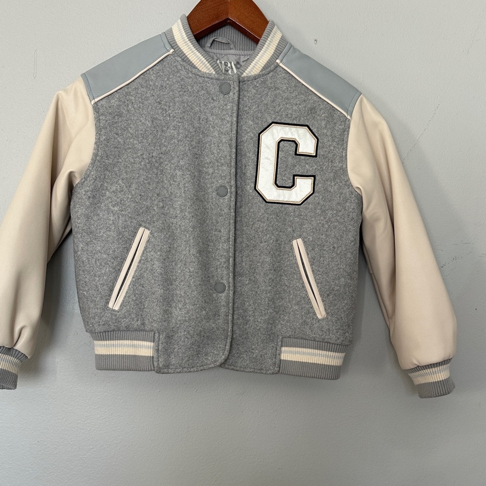 Zara Kids Varsity Jacket in Gray and Cream